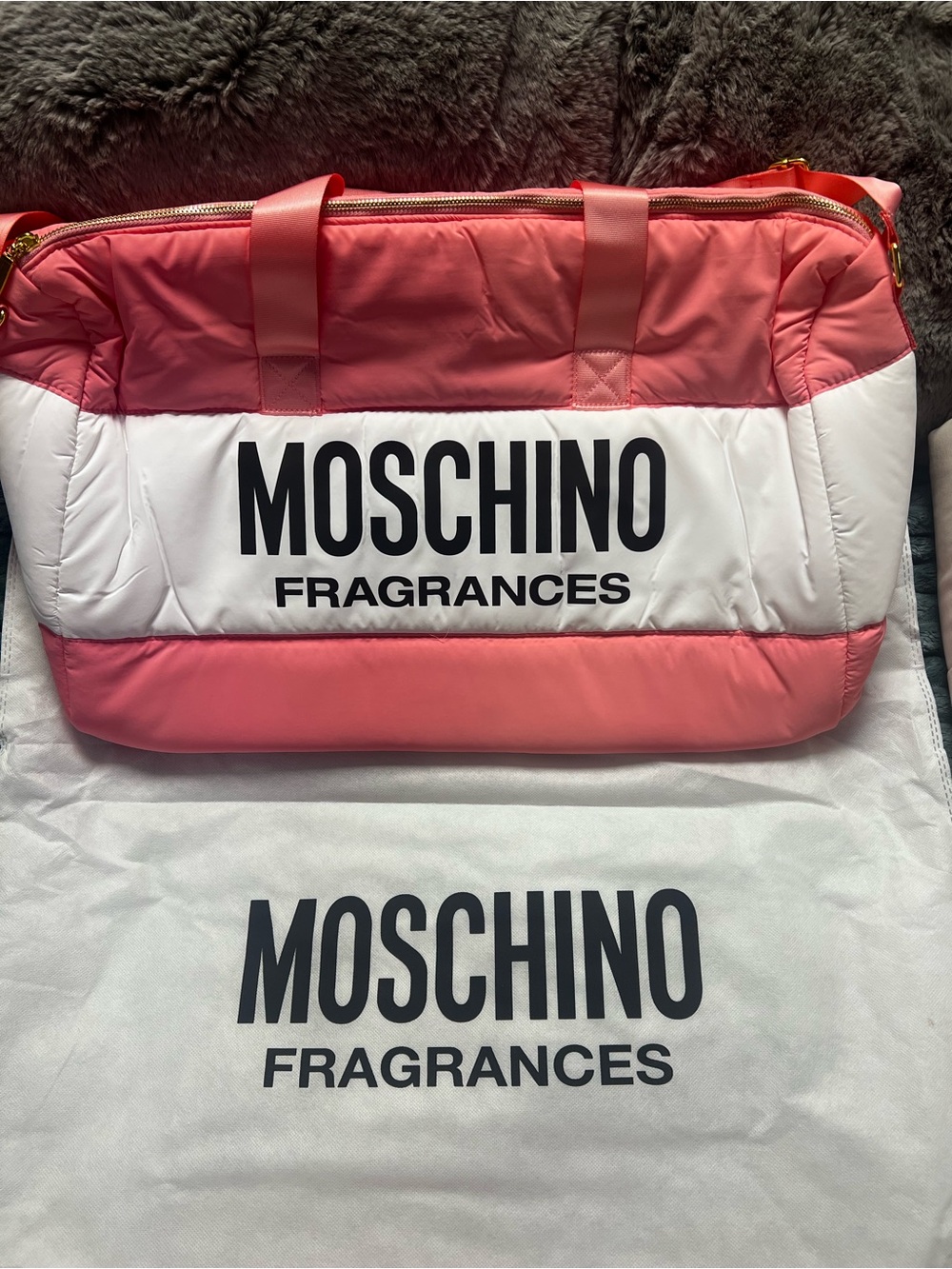 GWP Moschino Pink & White Quilted Logo Tote travel